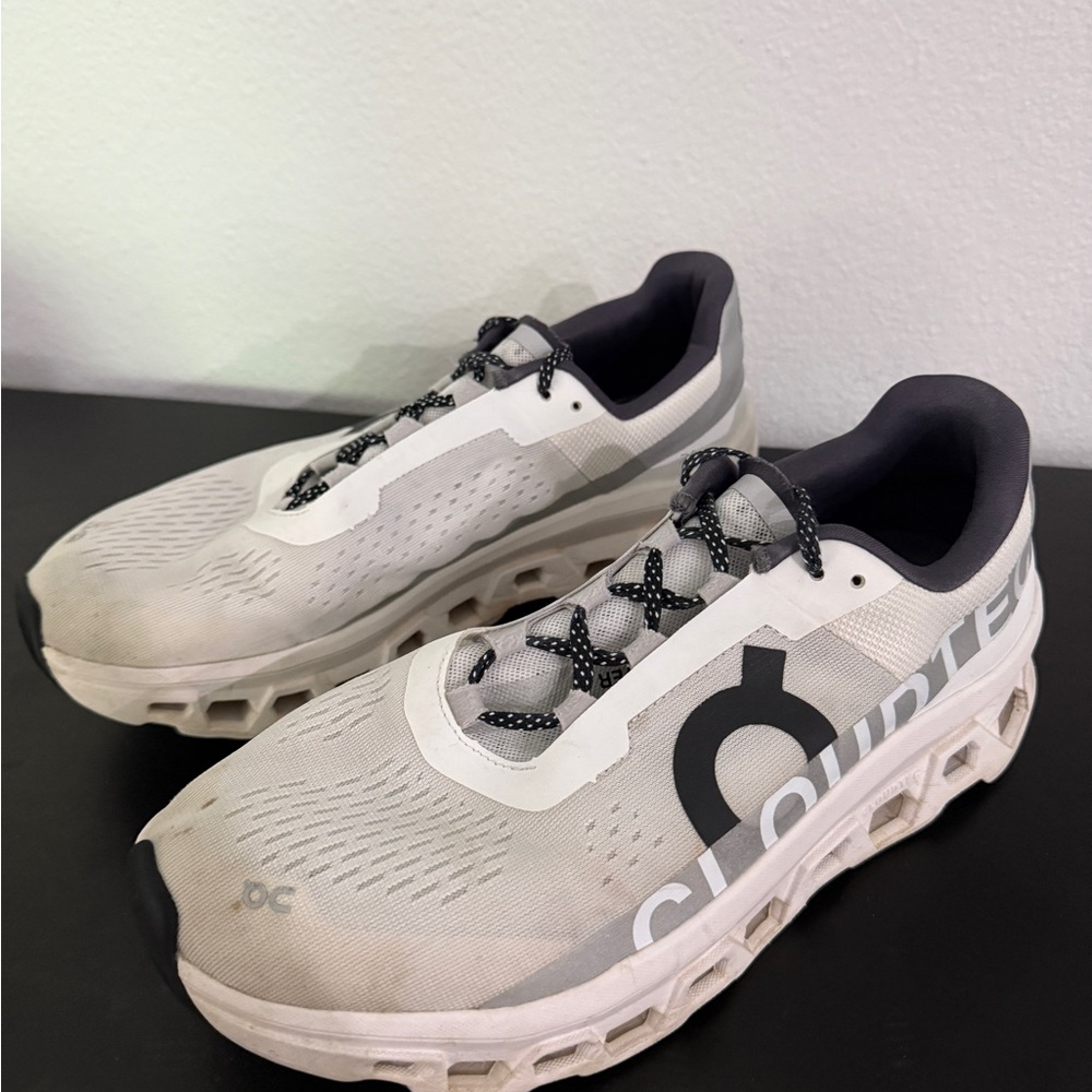 On Running Cloudmonster Men's Running Shoes in Black & White